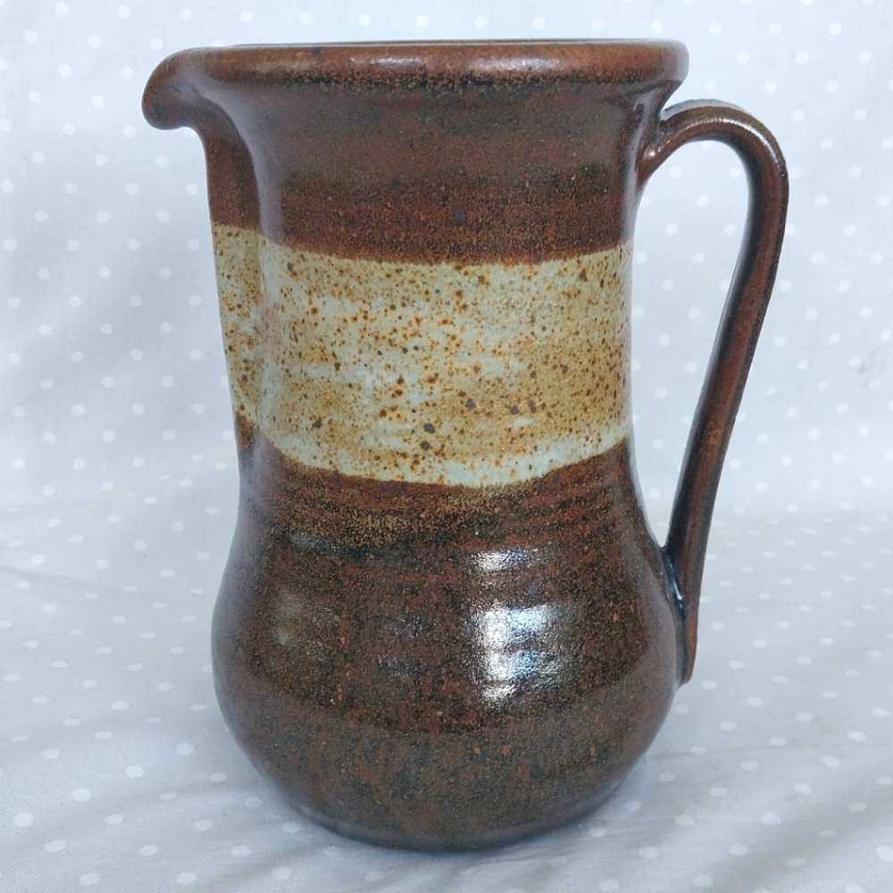 Studio Art Pottery Stonewear Brown and Tan Glazed Tall Pitcher